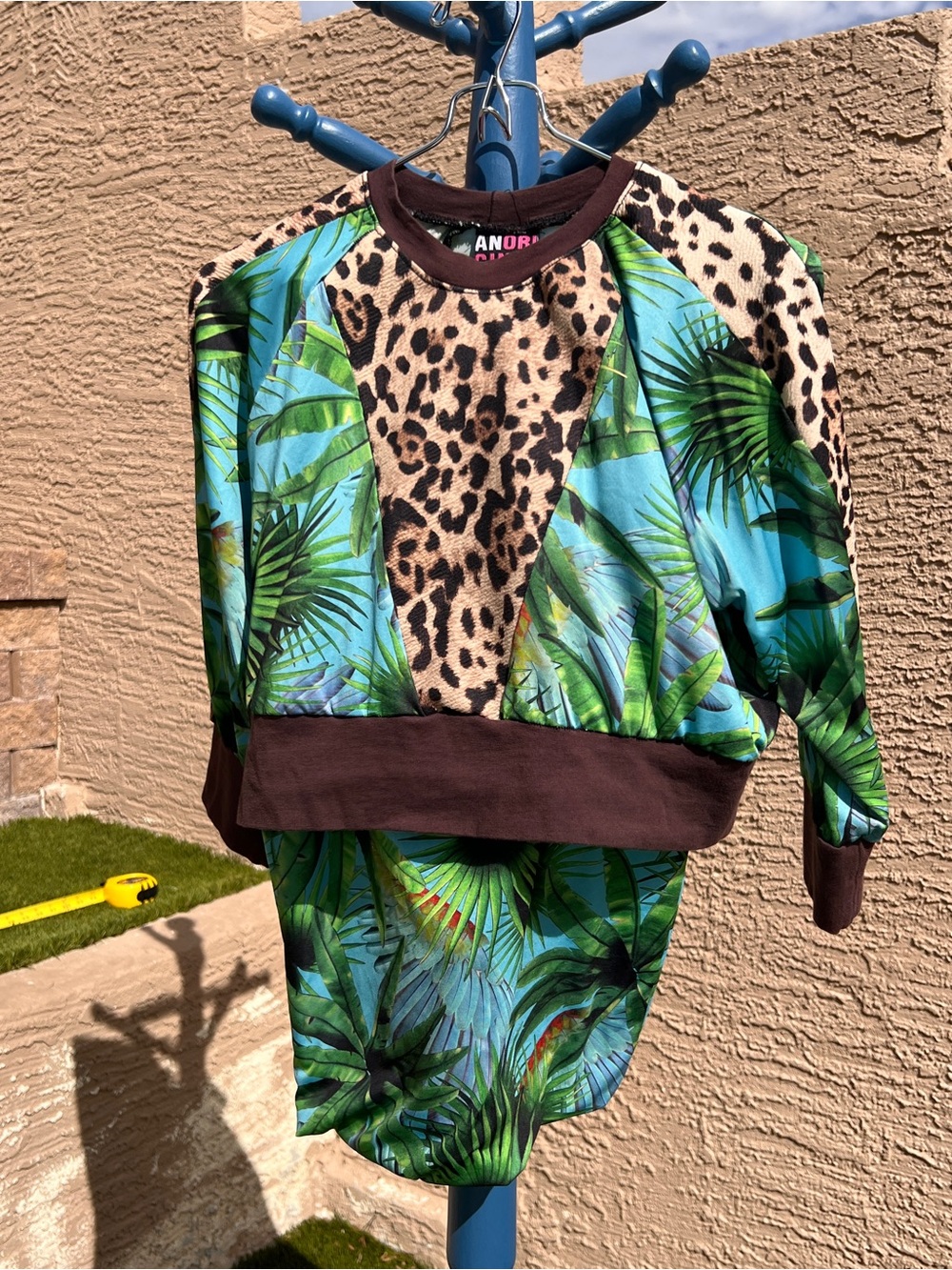 Tropical Leaf & Leopard pencil skirt & crop top